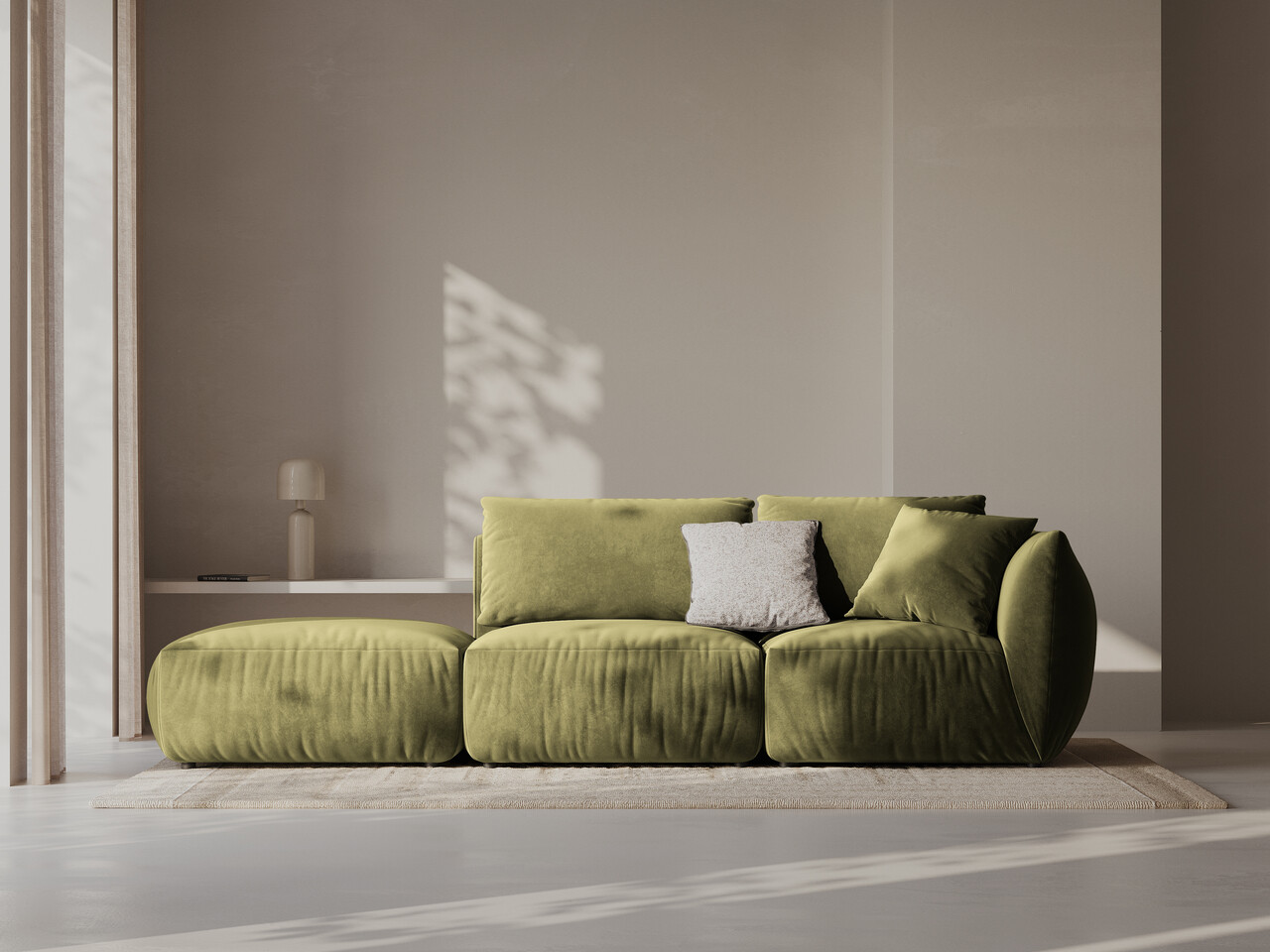 Canapea modulara 3 locuri cotiera stanga, Chris-184, Micadoni Home, 315x100x80 cm, catifea, verde deschis - imagine 6